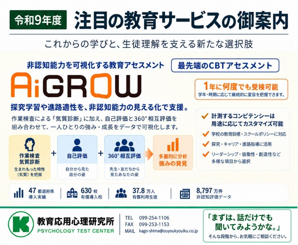 非認知能力を可視化する教育アセスメントAi GROWの案内チラシ